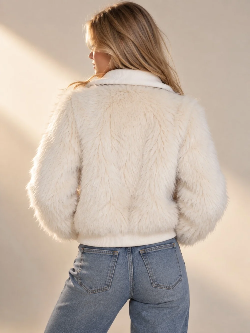 Limited Too Girls White Faux Fur Zip Up Jacket Coat Girl's size L Women's size S